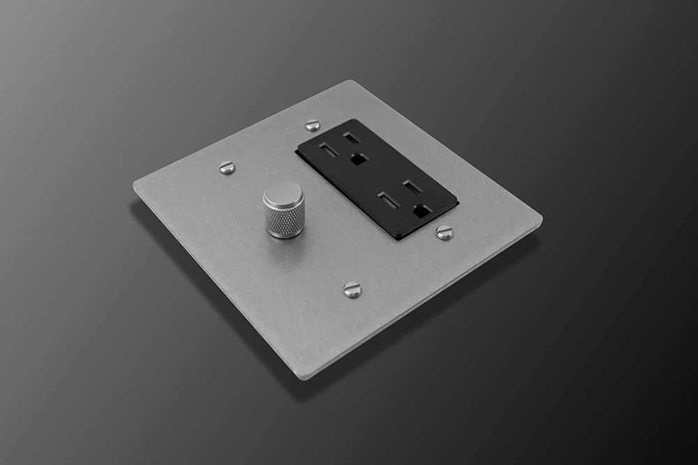 2-fach Edelstahl-Wandplatte, UL-gelisteter US-Standard-Drehdimmer und Steckdose für den privaten und gewerblichen Gebrauch mit 120 V – Detail 7