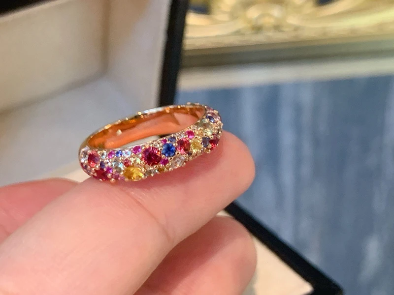 LUOWEND 100% 18K Yellow Gold Rings Natural Color Sapphire Engagement Ring Luxury Elegant Design High Party Jewelry for Women