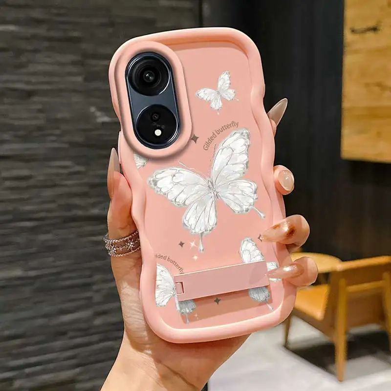 Casing OPPO A18 Motif Kupu-kupu Berlapis Emas, Anti Benturan dan Desain Fleksibel dengan Penyangga, Ideal untuk Hiburan, OPPO A Reno X 91 77 79