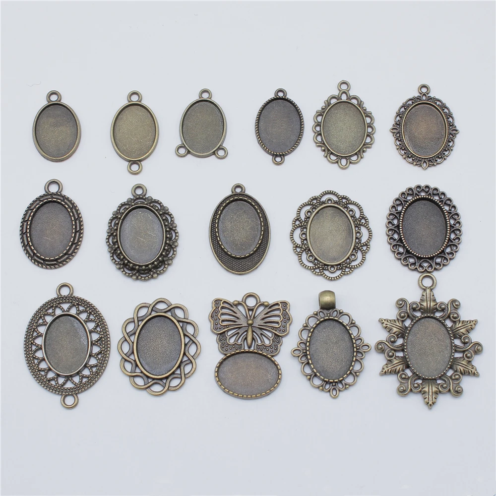 10pcs Fit 13x18mm Oval Glass Cabochon DIY Oval Cameo Cabochon Pendant Base Setting For DIY Jewelry Making