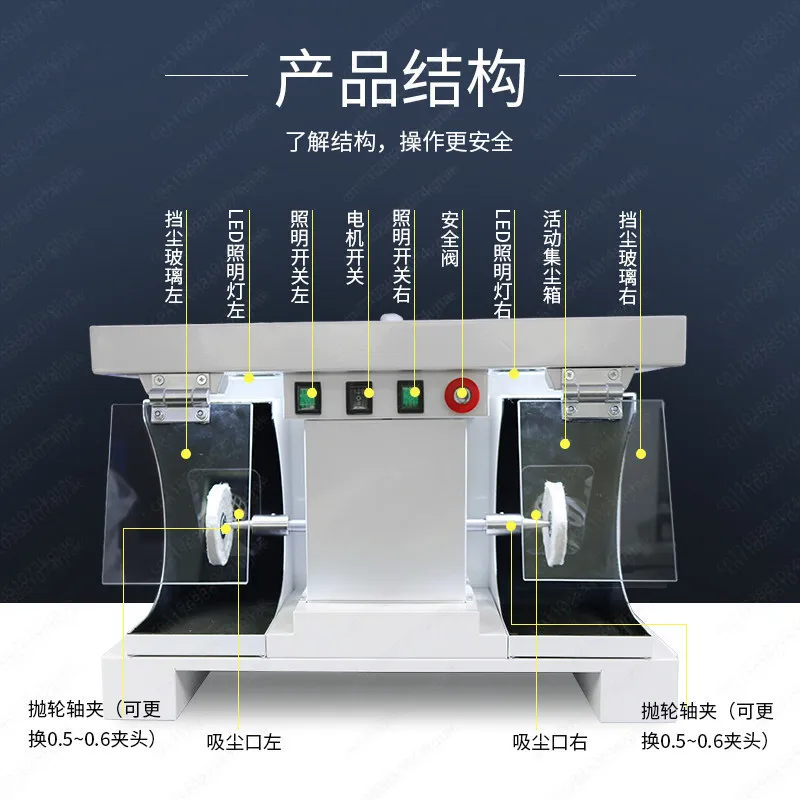 Dental Technician Polishing Machine Desktop Oral Base Grinding Machine Double Head Dental Instruments Denture Plant Dust Cover