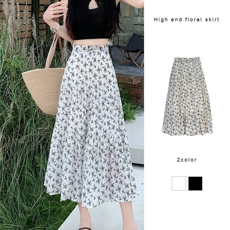

High-end Floral Skirt Women Summer Thin High Waist Long Skirt Crotch Covered A-line Skirt
