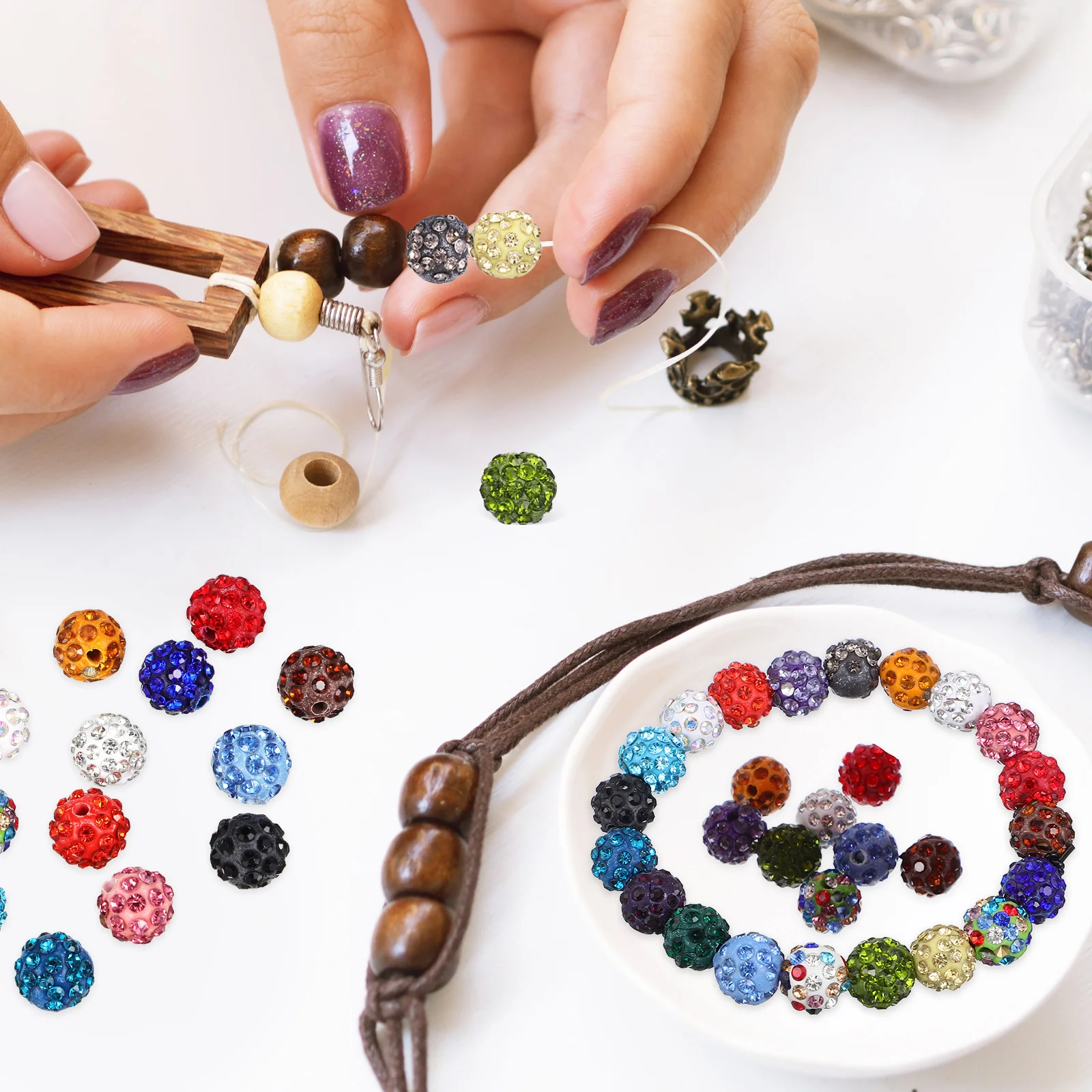 

100pcs Shamballa Loose Spacer Beads For Jewelry Making Bracelet Necklace Craft Decorative Rhinestone Colored Drilled Beads