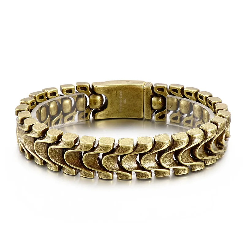 16mm Punk  Gold Color Viking Dragon Keel Chain Bracelet Men Hiphop Rock Retro Stainless Steel Gothic Biker Bike Bangle Jewelry