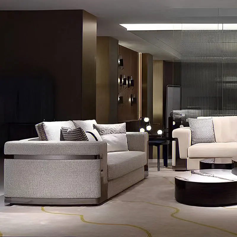 Frosted leather sofa light luxury villa simple modern large apartment three-person sofa