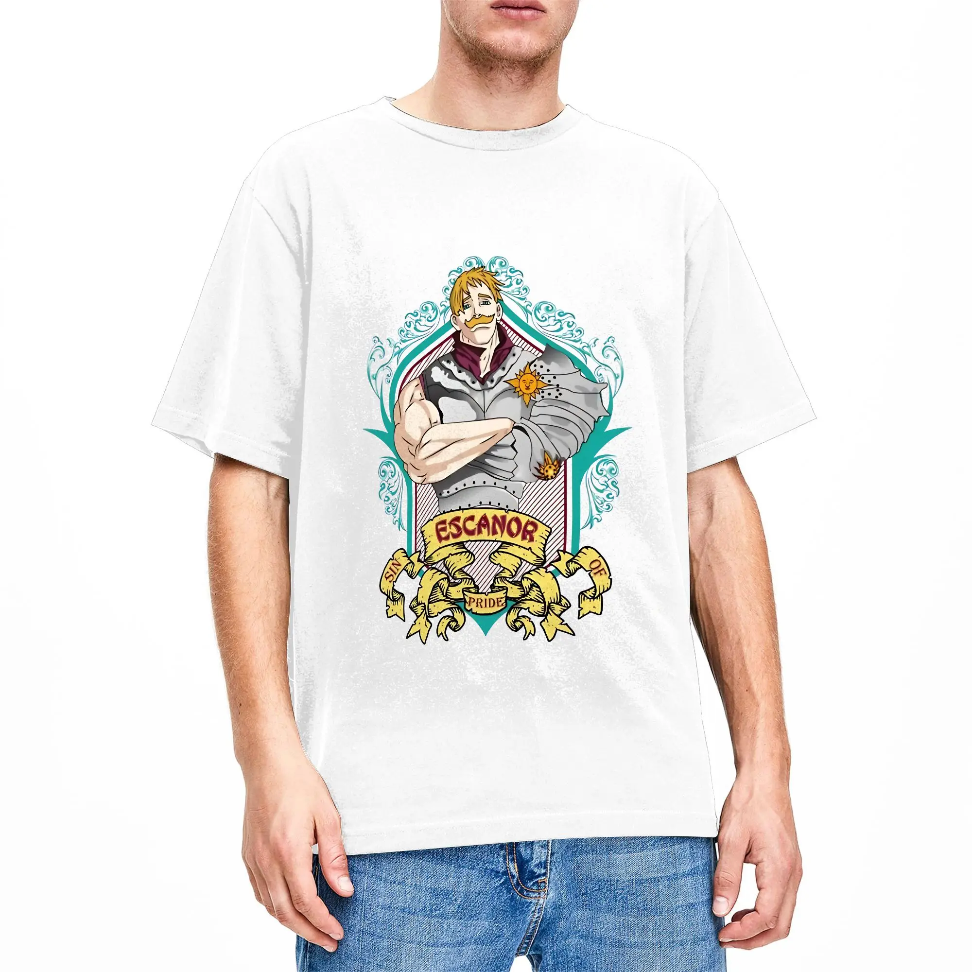 Streetwear T Shirt Summer Anime Escanor Stronger Man T-Shirts  Pure Cotton Tee Shirt for Adult Y2K Retro Pattern Top Tees