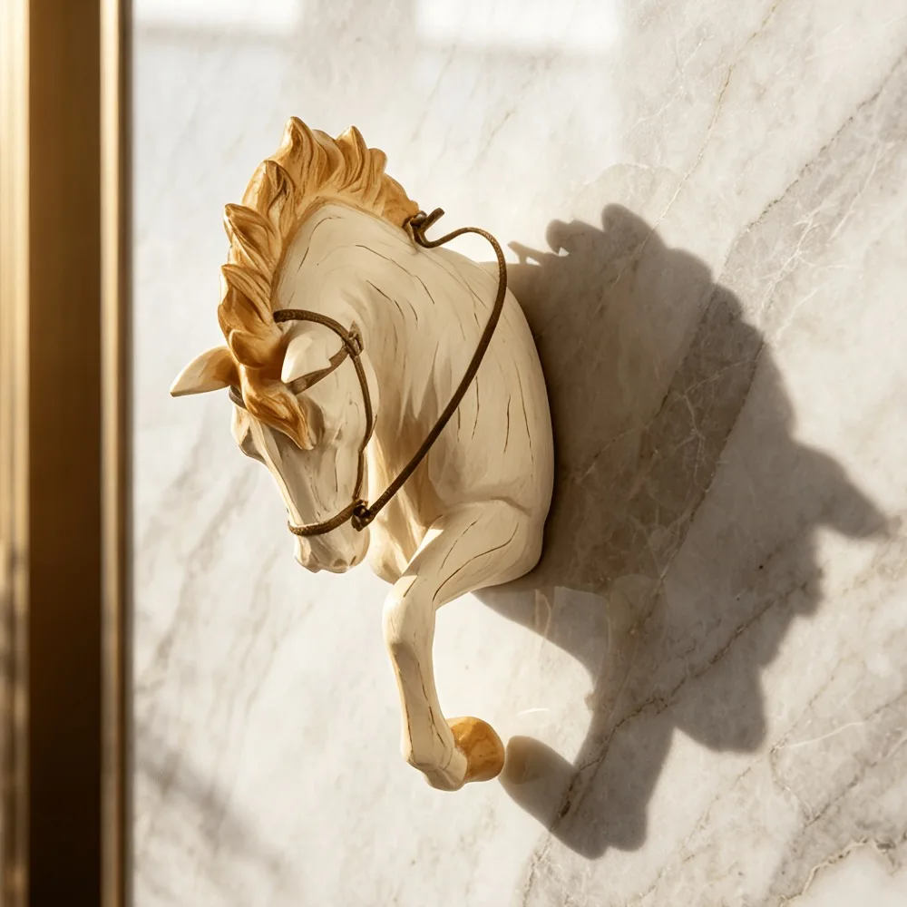 Horse Wall Mount Mount Dimensional Effect Resin Horse Head Statue Hanging Decoration Hand-Painted for Bedroom, Office