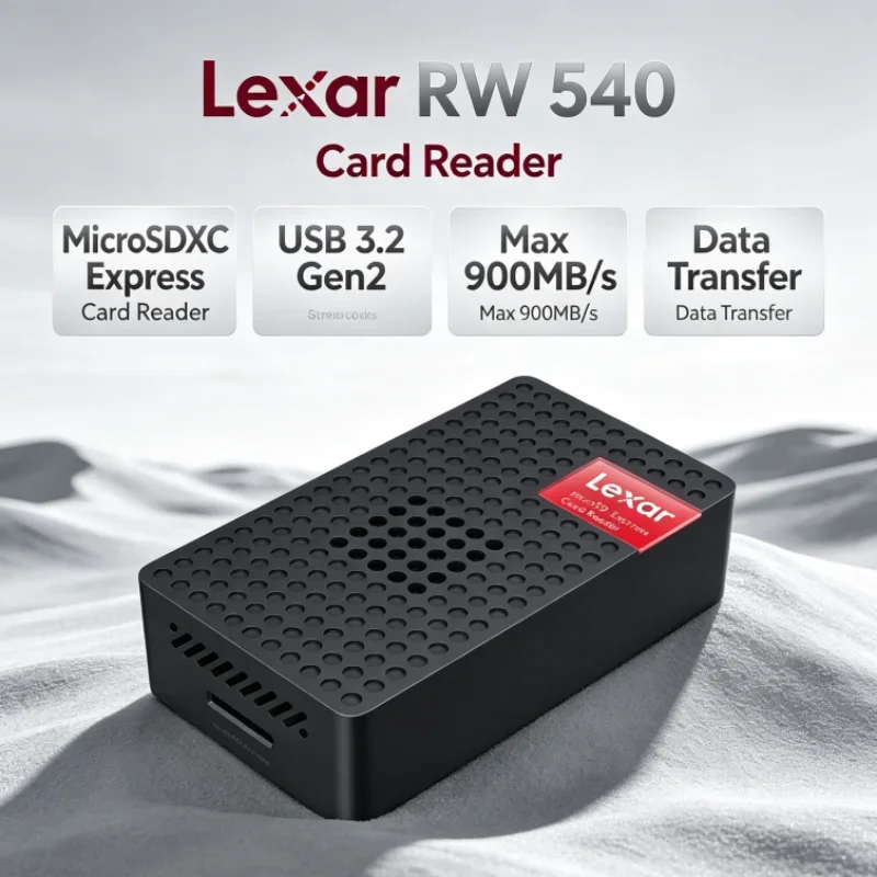 Lexar MicroSDXC Express Card Reader RW540 PLAY PRO MicroSD Card Reader UHS-I UHS-II Built-in Fan for Photo Transfer