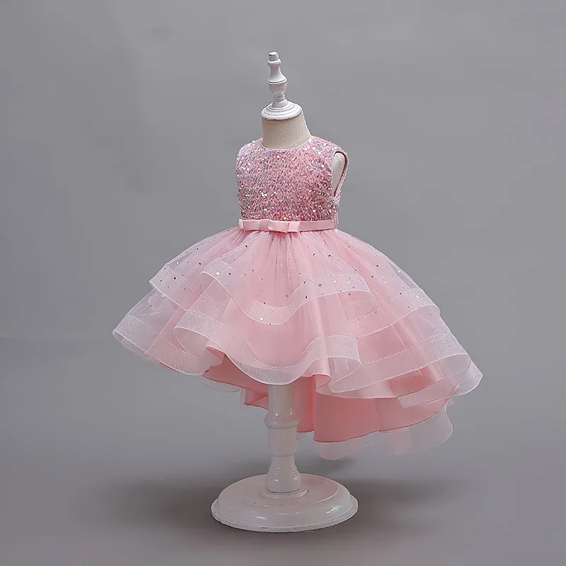 ハイローシークインチュールプリンセスフラワーガールドレスウェディングパーティーページェント誕生日ベビー服パフォーマンスドレス