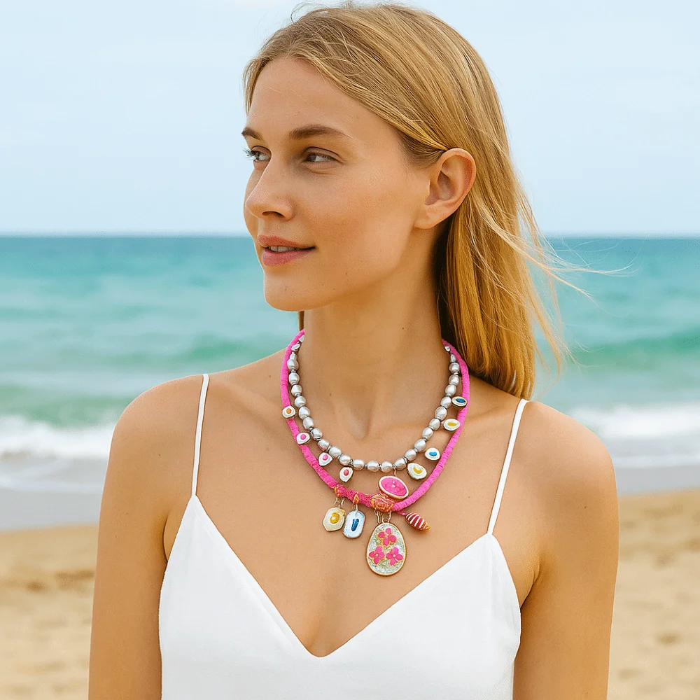 

Fruit Flower Pendant Necklace Ethnic Style Hip Hop Pearls Necklace Necklace Set Jewelry Accessories Dopamine Necklace Girls