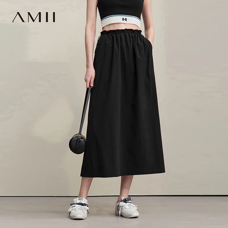 

Женская юбка Amii 2026: Новинка лета, с оборками по низу, на резинке, А-силуэт, миди, повседневная, для активного отдыха, свободного кроя, для женщин 12622013