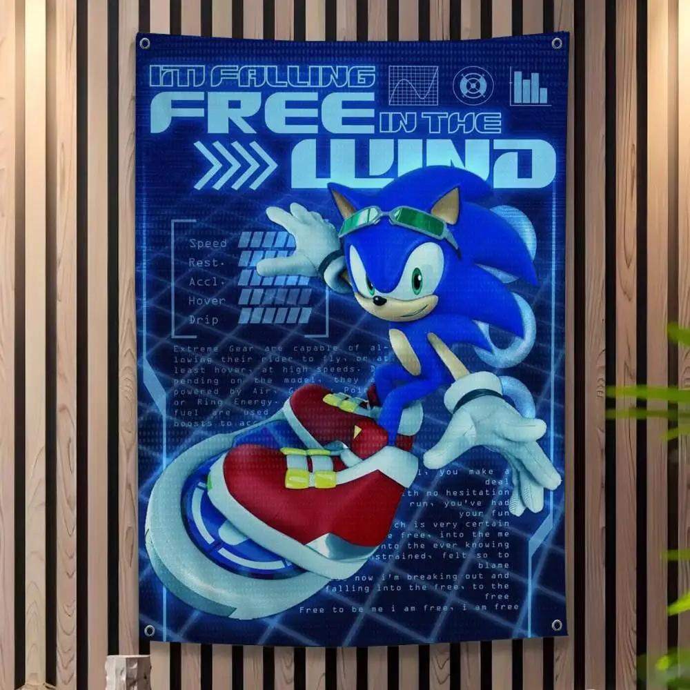 Anime S-Sonic H-HedgehogES Creative Pattern Hanging Flag Polyester Printed Banner Hand Pulled Flag