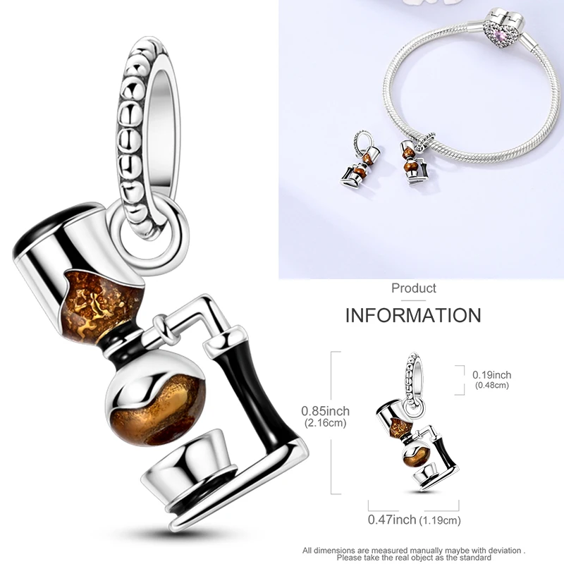 Heißer Kaffeetasse 925 Sterling Silber Bunte Weinflasche Weinglas Charm Anhänger Original Passend Für Frauen DIY Schmuck Mädchen Charms – Detail 12