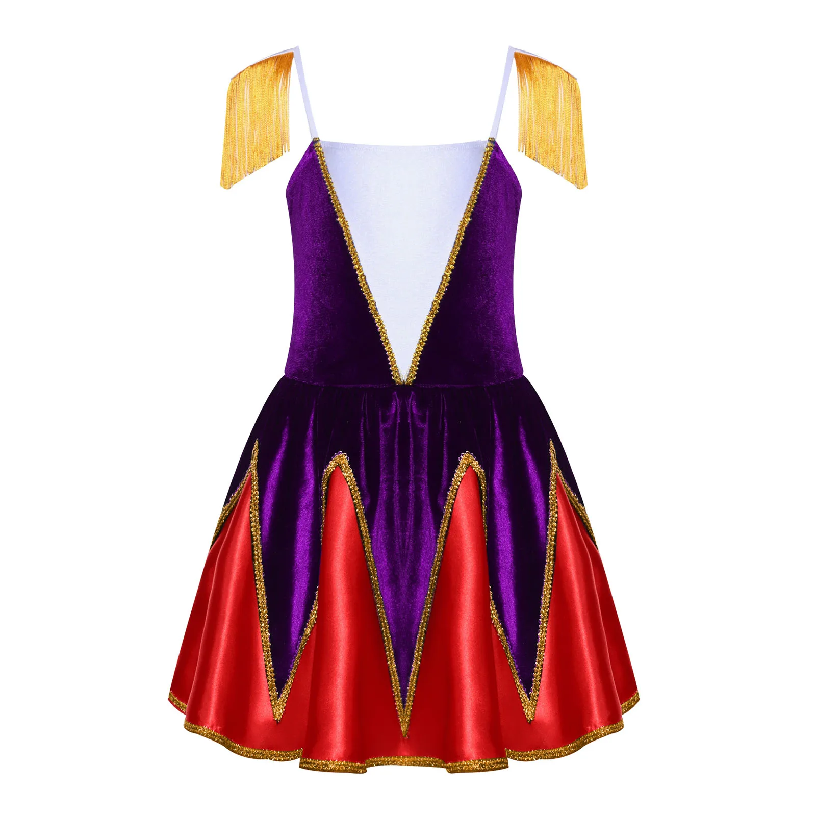 

Kids Girls Honour Guard Circus Costume Tassel Shoulder Boards Velvet Tutu Dress Drum Band Chorus Halloween Performance Costumes