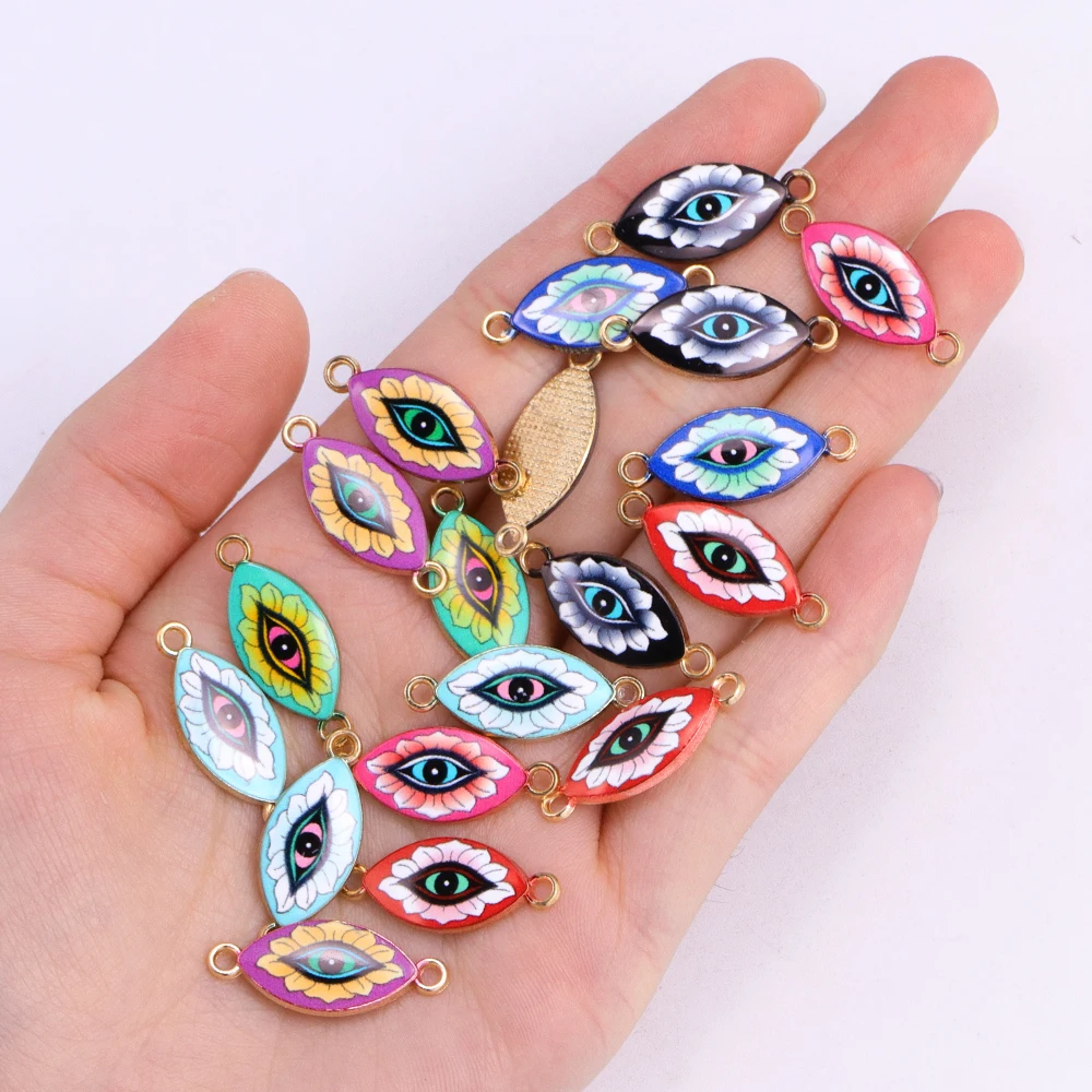 10Pcs Oil Drip Colourful Devil's eye Pendant Connectors For Jewelry Making Turkish Greek Evil Eye Charm Diy Bracelet Crafts