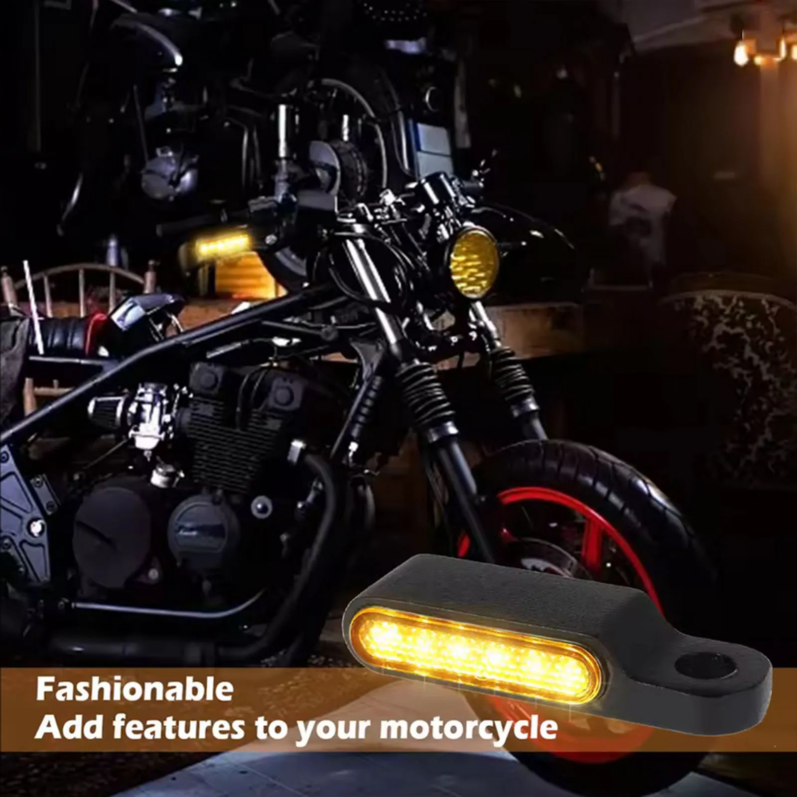 2Pcs Motorcycle LED Mini Turn Signals 12V Motorcycle Scooter Handlebar Indicators Lights Blinker Lamps Amber Flasher Taillight