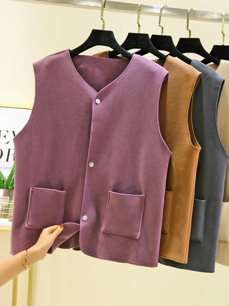 

Женский флисовый жилет на осень-зиму, утепленный, повседневный, с V-образным вырезом, на пуговицах, простой, теплый, для ношения под одеждой или как верхняя одежда