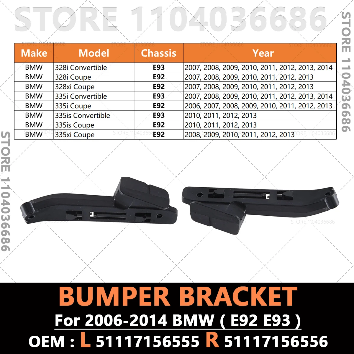 For 2006 2007 2008 2009 2010 2011 2012 2013 2014 BMW 328i 328xi 335i 335is 335xi E92 E93 Front Bumper Support Bracket