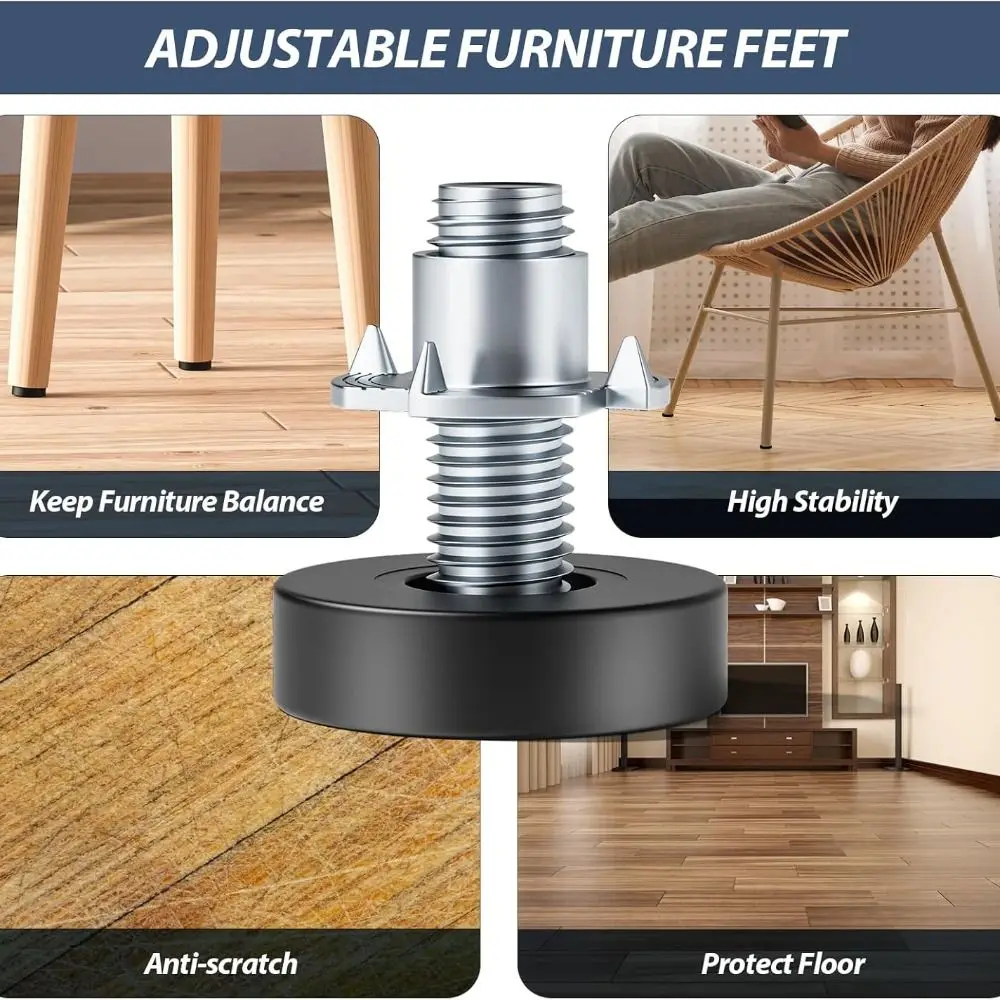 

10pcs Accessories 1/4" Thread Furniture Feet Adjustable T-Nuts Furniture Levelers Household Leveling Feet