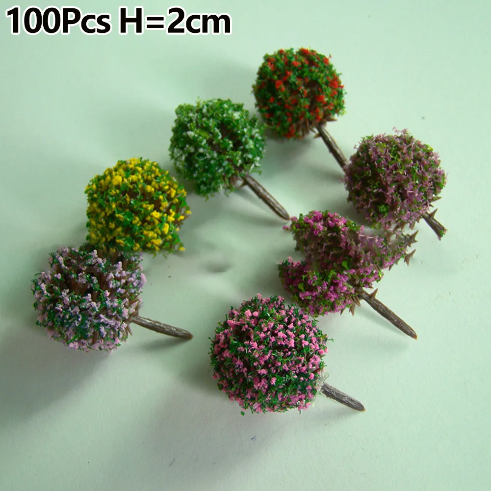 100Pcs/Lot Mixed 3 Colors Flower Model Train Trees Ball Shaped Scenery Landscape 1/100 Scale For Railway Road Kids Toy