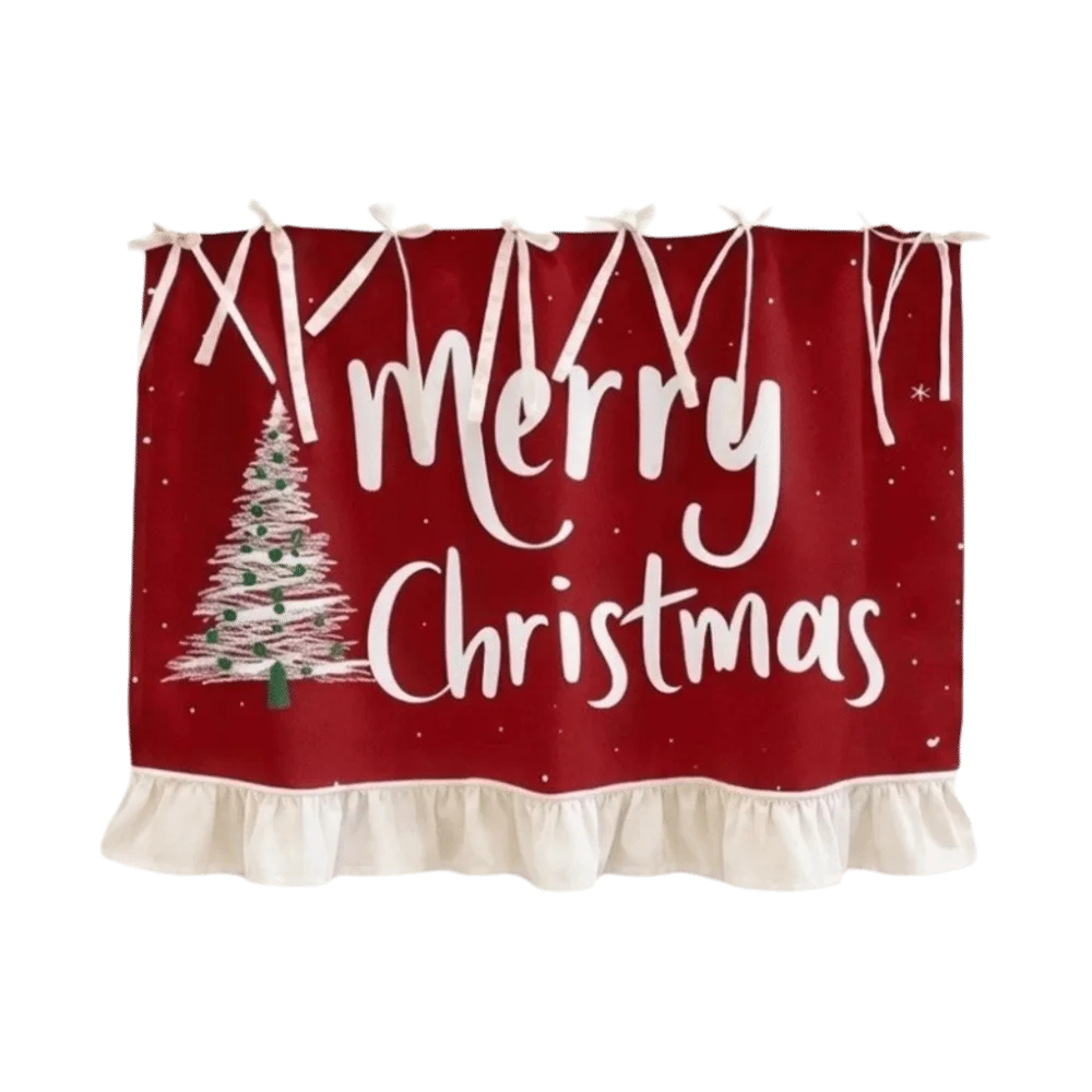 Durable Xmas Oven Decor Curtain Ribbon Ties Christmas Tree Appliance Cover Bow Plaid Kitchen Decor Protective Curtain