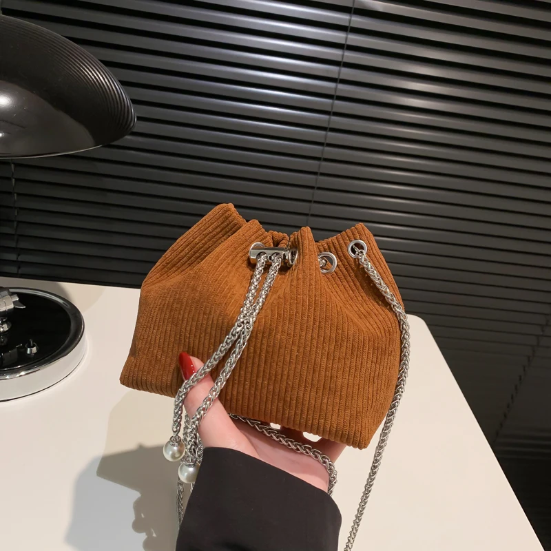 

Сплошной цвет, вельветовая сумка на плечо с цепочкой и жемчугом, модная сумка через плечо, сумка-ведро, Лидер продаж, сумки для женщин Bolsas Femininas