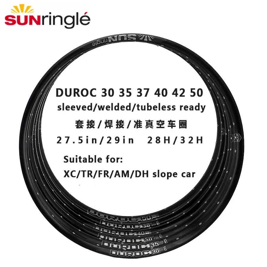 Sunringle DUROC Rims 30 35 37 40 42 50 Mtb Rims 27.5/29 Inch Mountain Tubeless Soldering Rim 28/32H Hoops Width Aluminium Rims