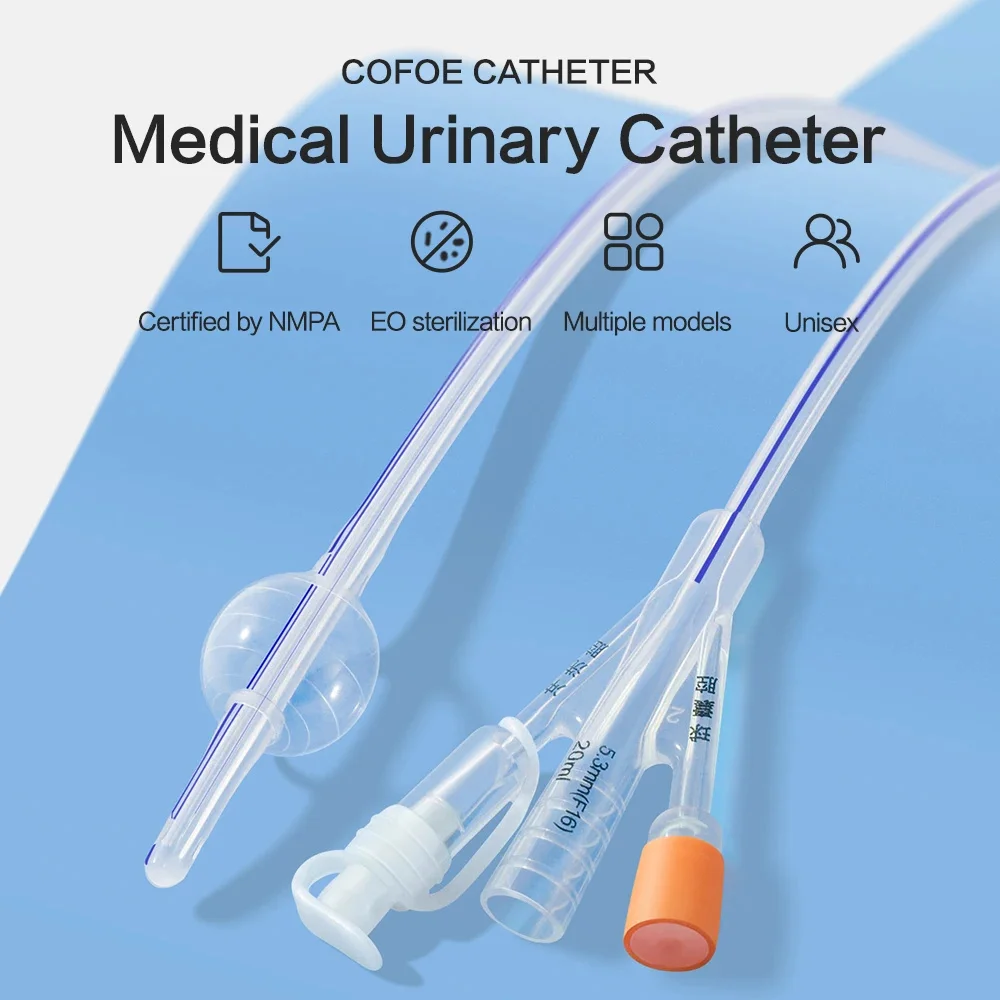 Cofoe 3 way urethral catheter double balloon silicone hose foley catheter silicone coated sterilized male sex urinary catheter