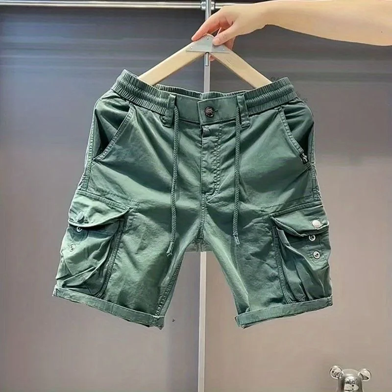 

Мужские рабочие шорты-бриджи из чистого хлопка, летние, свободные, эластичные, для активного отдыха, с множеством карманов