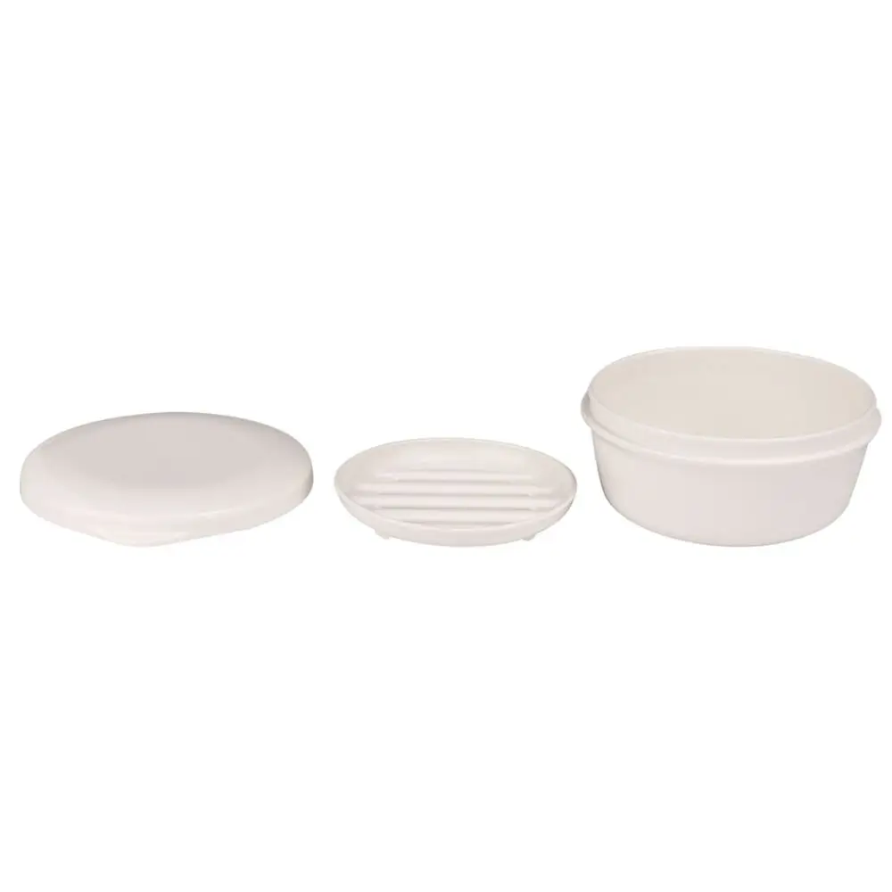 Durable Plastic Soap Box White Leakproof Soap Dish Round Layered Design Soap Holder Outdoor Camping