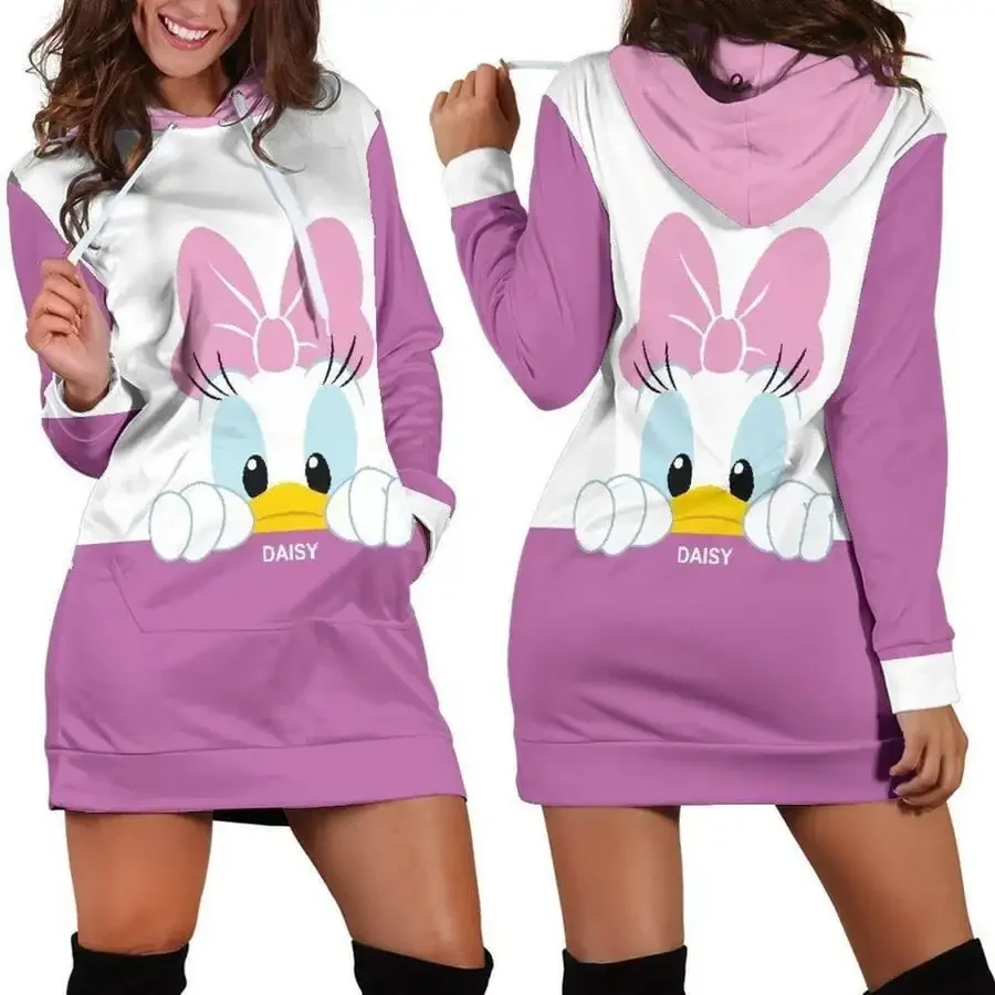 Disney Duck Hoodie Dress 3D All Over Print For Women Hoodie Fashion Dress Disney Long Sleeve Hooded Dress