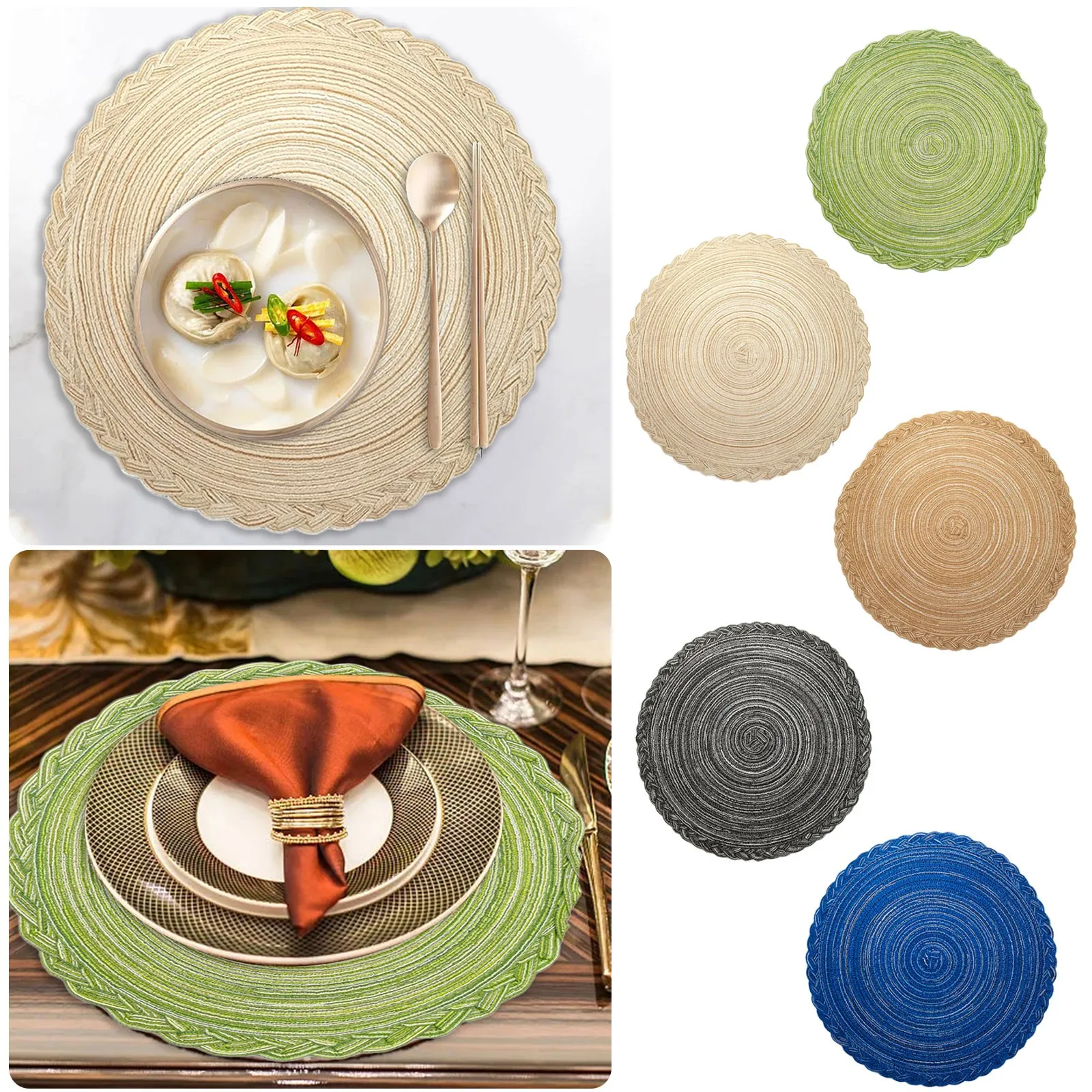 Japanese Tableware Cotton Pot Mat Insulated Placemat Bowl Mat Woven Placemat Mat 38cm Wicker Table Mats 6