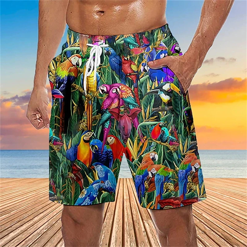 2025 New Hawaiian Men Beach Shorts Summer Fashion 3D Printed Parrot Pattern Men Swim Trunks Quick Dry Short Pants Dropshipping