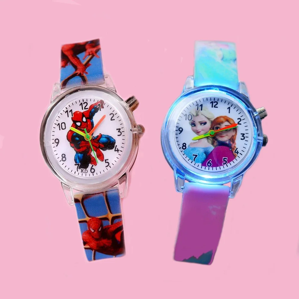 Disney-Relógio de pulso infantil Spiderman, Relógio Princesa Elsa, Pulseira de Silicone, Desenhos animados, Crianças, Meninas