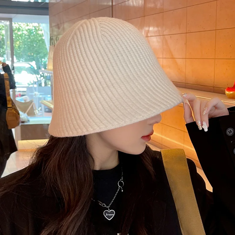 New Knitted Wool Panama Women Winter Warm Basin Caps Lady Fashion All-match Bucket Hat Female Japanese Type Sun Caps