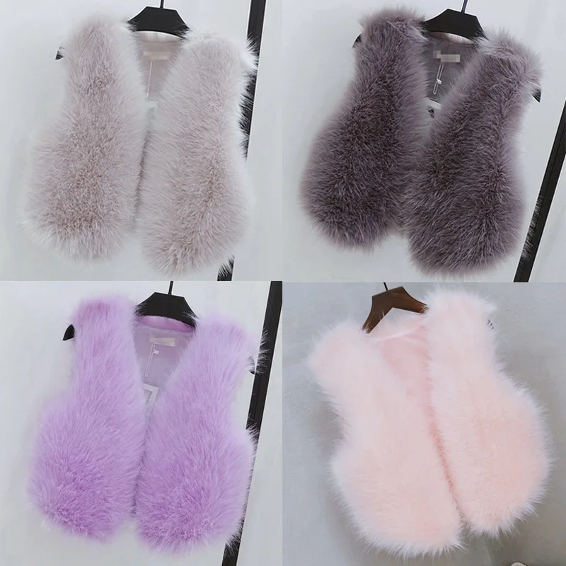 Frauen Herbst Winter Warm Verdicken Faux Fuchs Pelz Weste Fashion Solid Weiche Plüsch Ärmellose Oberbekleidung Damen Kurze V-ausschnitt Weste