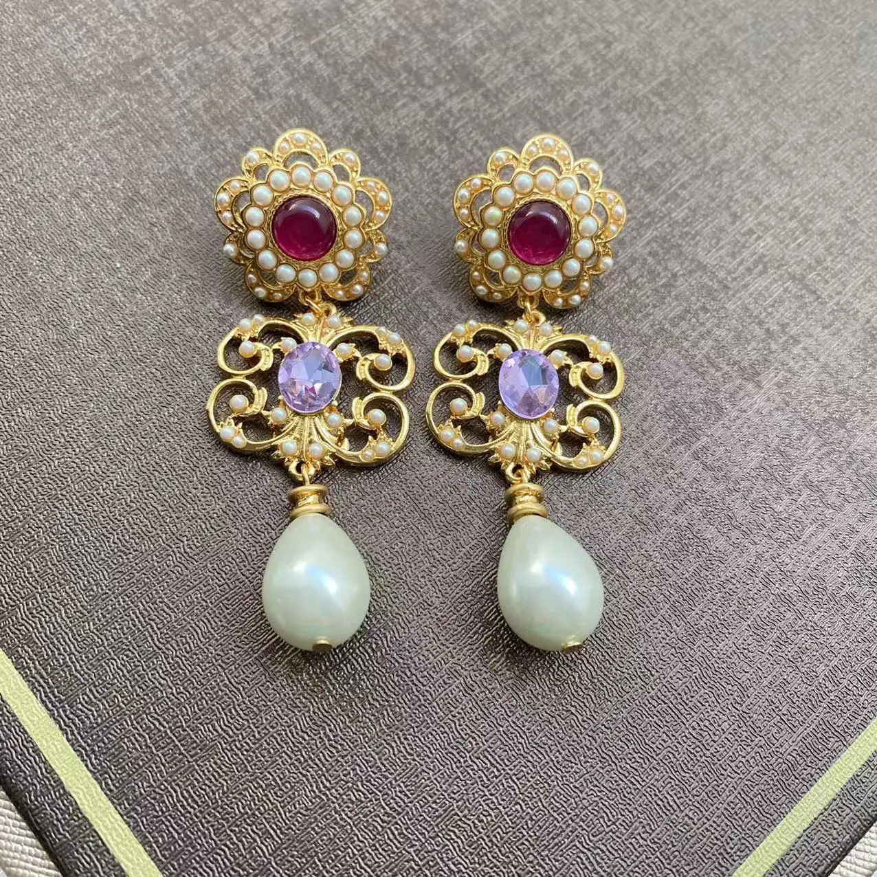 

Drop baroque light luxury earrings hollow out national style earrings new Chinese retro jewelry