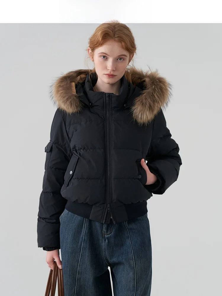 

Теплая женская пуховая куртка с капюшоном и меховой отделкой, повседневная, зимняя, новинка, утепленная, с длинными рукавами, на молнии