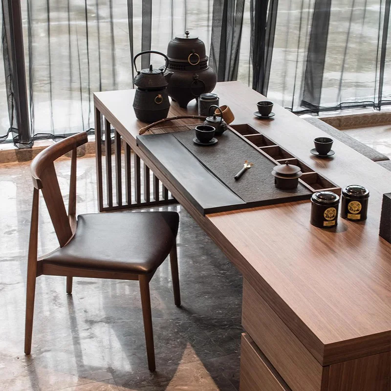 New Chinese solid wood tea table, high-end black walnut tea table office living room home tea table