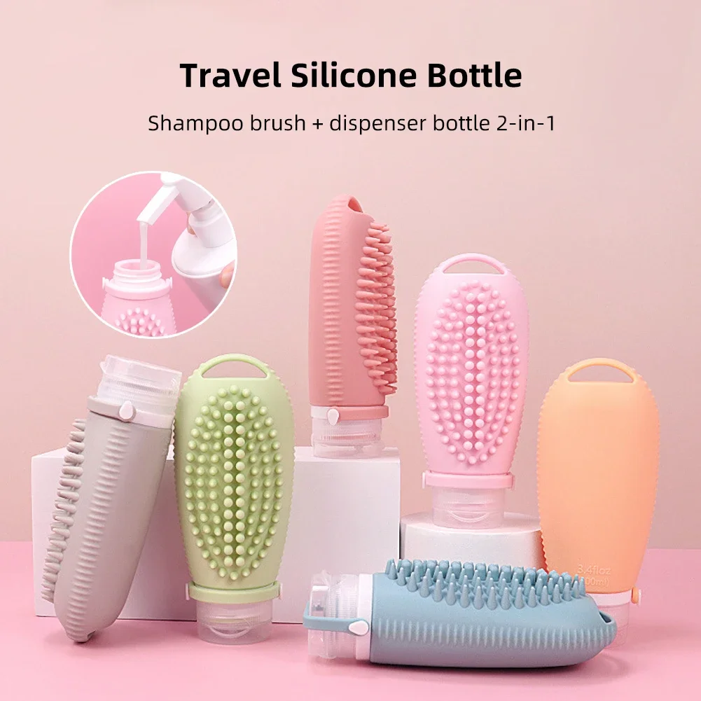 Bouteille universelle en silicone pour le nettoyage du visage, bouteille de shampoing portable, bouteille illable pour le voyage quotidien, récipient pour cosmétiques, brosse de gratitude, 100ml