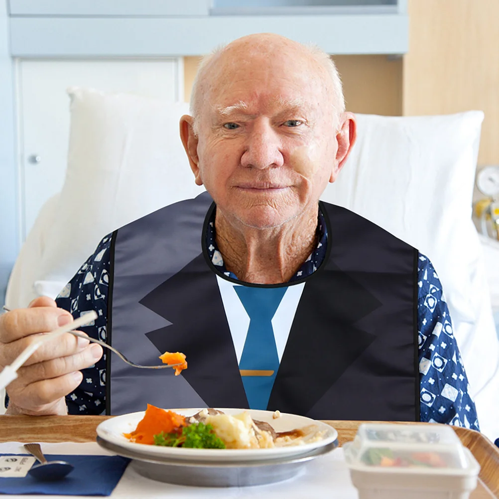 

2pcs Waterproof Adult Bibs Printed Eating Aprons Full-Length Crumb Pocket Protection For Elderly Meal Feeding Clothing
