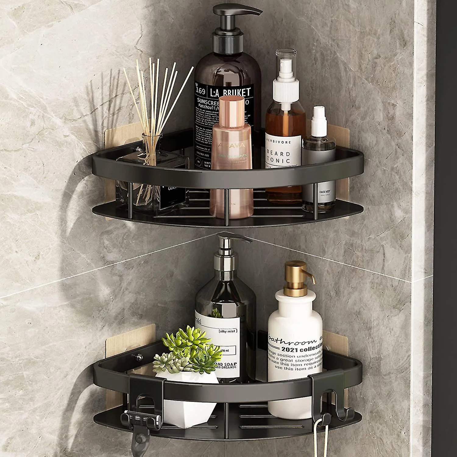 Küchen-Wandregal, rechteckig, für die Ecke, Handtuchhalter, Duschregal, Shampoo-Regal, bohrfreies Regal, Dreifuß-Regal