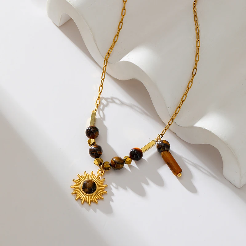 EILIECK 316L الفولاذ المقاوم للصدأ المعادن خمر براون الخرز قلادة قلادة 18K PVD مطلي مقاوم للماء موضة حلية مجوهرات النساء