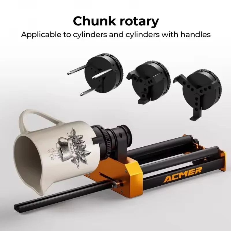 ACMER M4 เลเซอร์โมดูลโรตารี่ 4th แกนโรตารี่สําหรับแกนหมุน CLAMP เส้นผ่านศูนย์กลาง 4-64 มม.อุปกรณ์เสริมพื้นผิวโค้ง 3-Jaw สําหรับแก้ว
