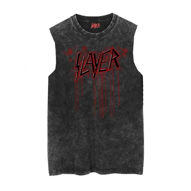 100% Cotton SLAYER killer band torrent metal god hates usall made old washed vintage batik sleeveless t-shirt Tank Top T-Shirt