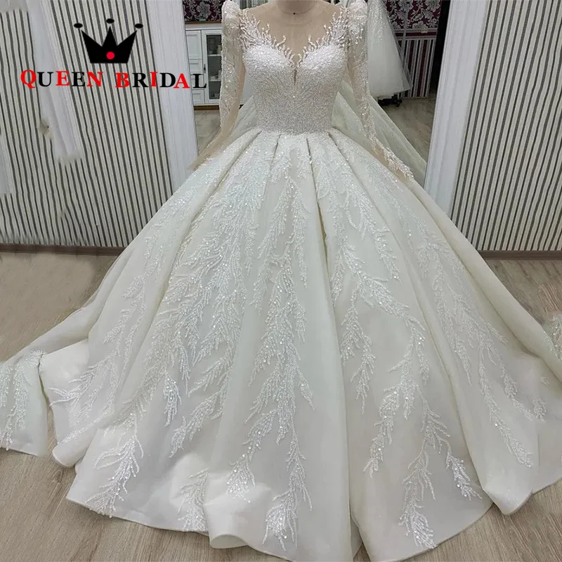 O Neck Long Sleeve Wedding Dresses Exquisite Beading Sequined Lace Elegant Bridal Ball Gown Robe De Mariée Custom Y35M