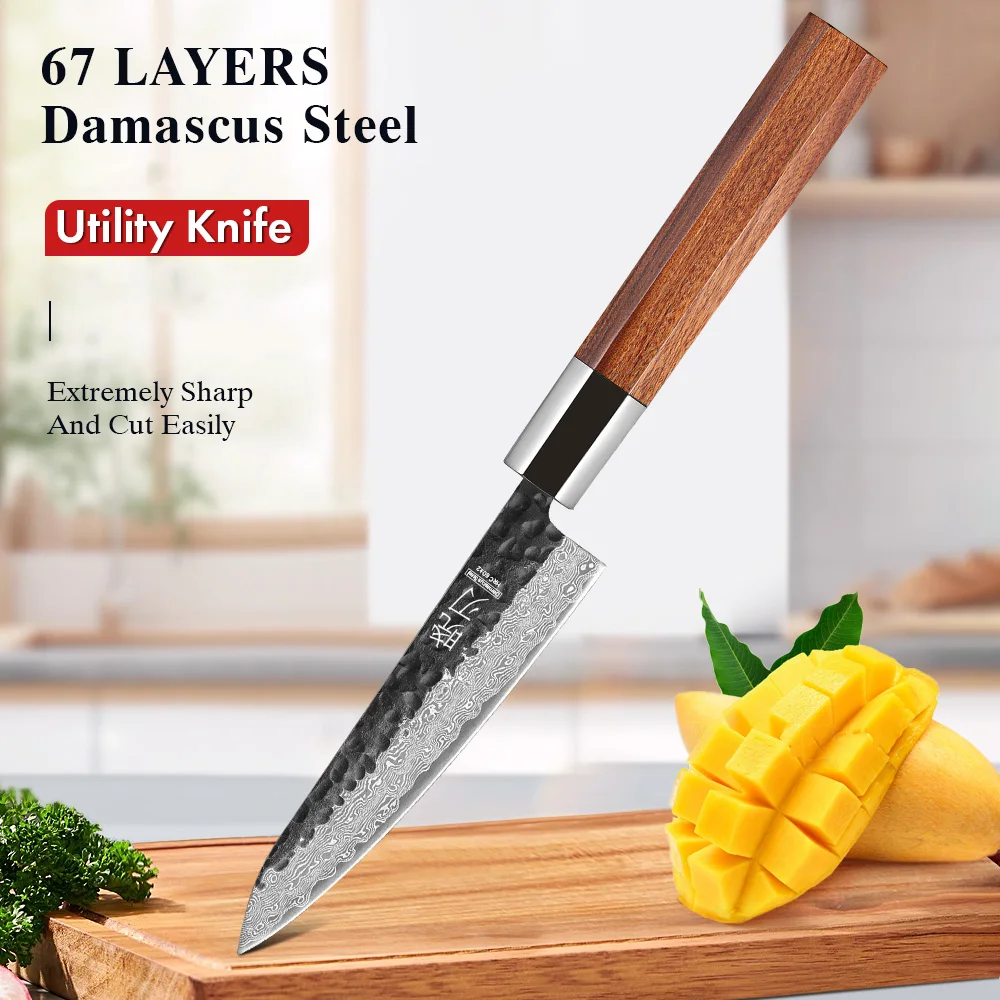 

5" Utility Knife Damascus Steel Professional Chef Knives Kitchen Japanese Hand Forged Vegetable Fruit Peeler Universal tools