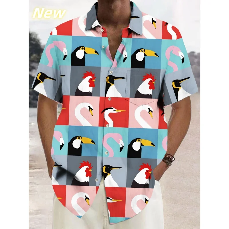 

3D Printed Flamingo Flower Aloha Shirt For Men Butterfly Graphic Blouses Casual Short Sleeve Hawalian Shirts Loose Street Tops