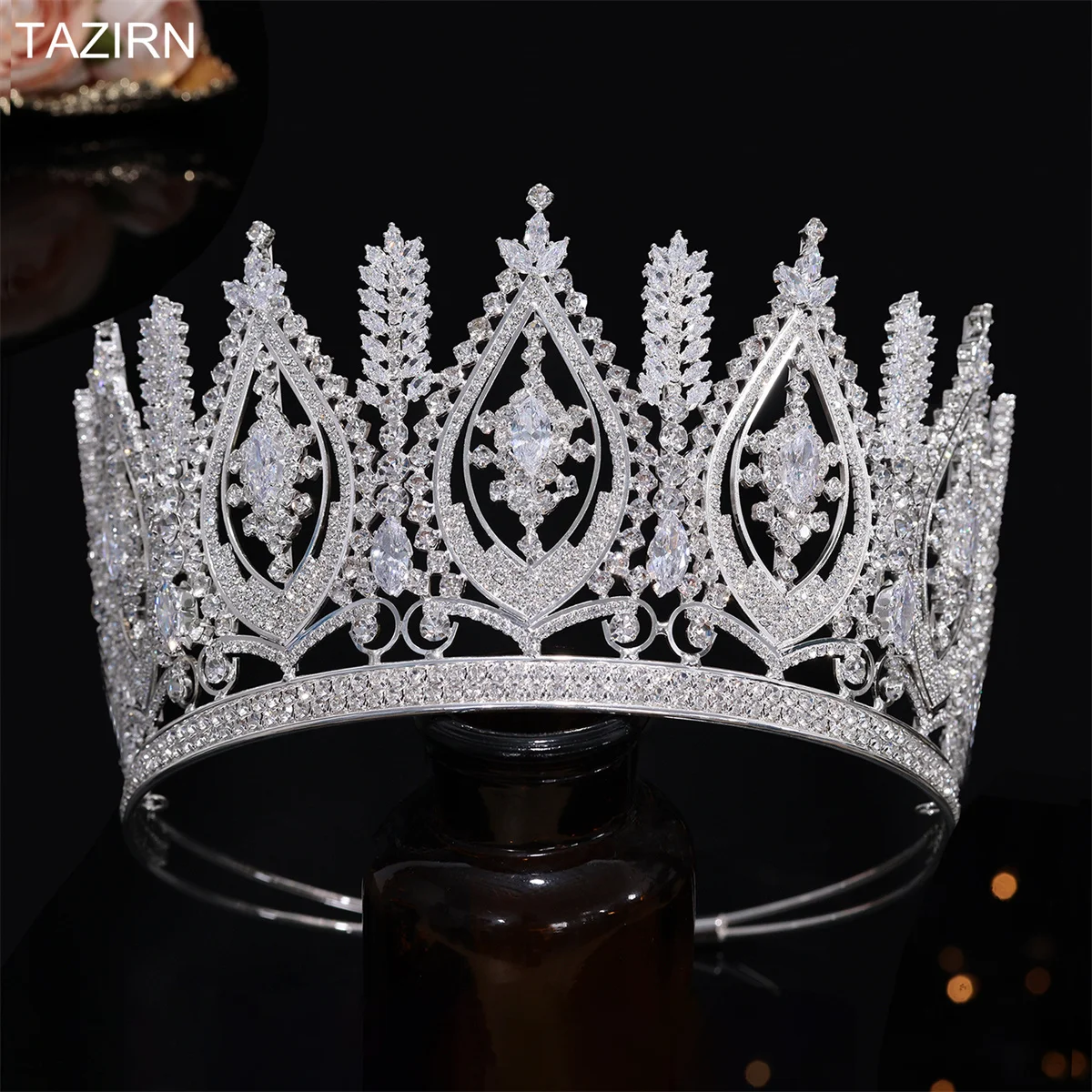 tazirn tiaras grandes de zirconia cubica de luxo coroas de cristal alto para mulheres de dubai acessorios artesanais 01