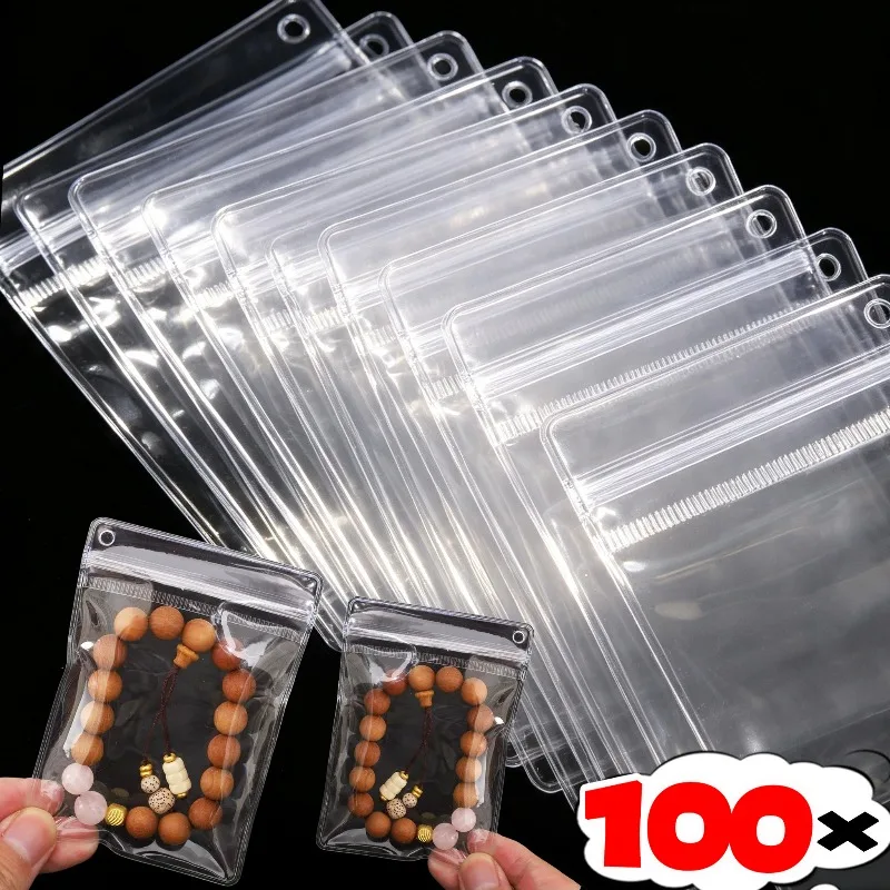 20/100Pcs Anti Oxidation Jewelry Organizer Bag with Side Hole Self Seal Bags Multi Size PVC Packaging Bracelets Jewelry Display